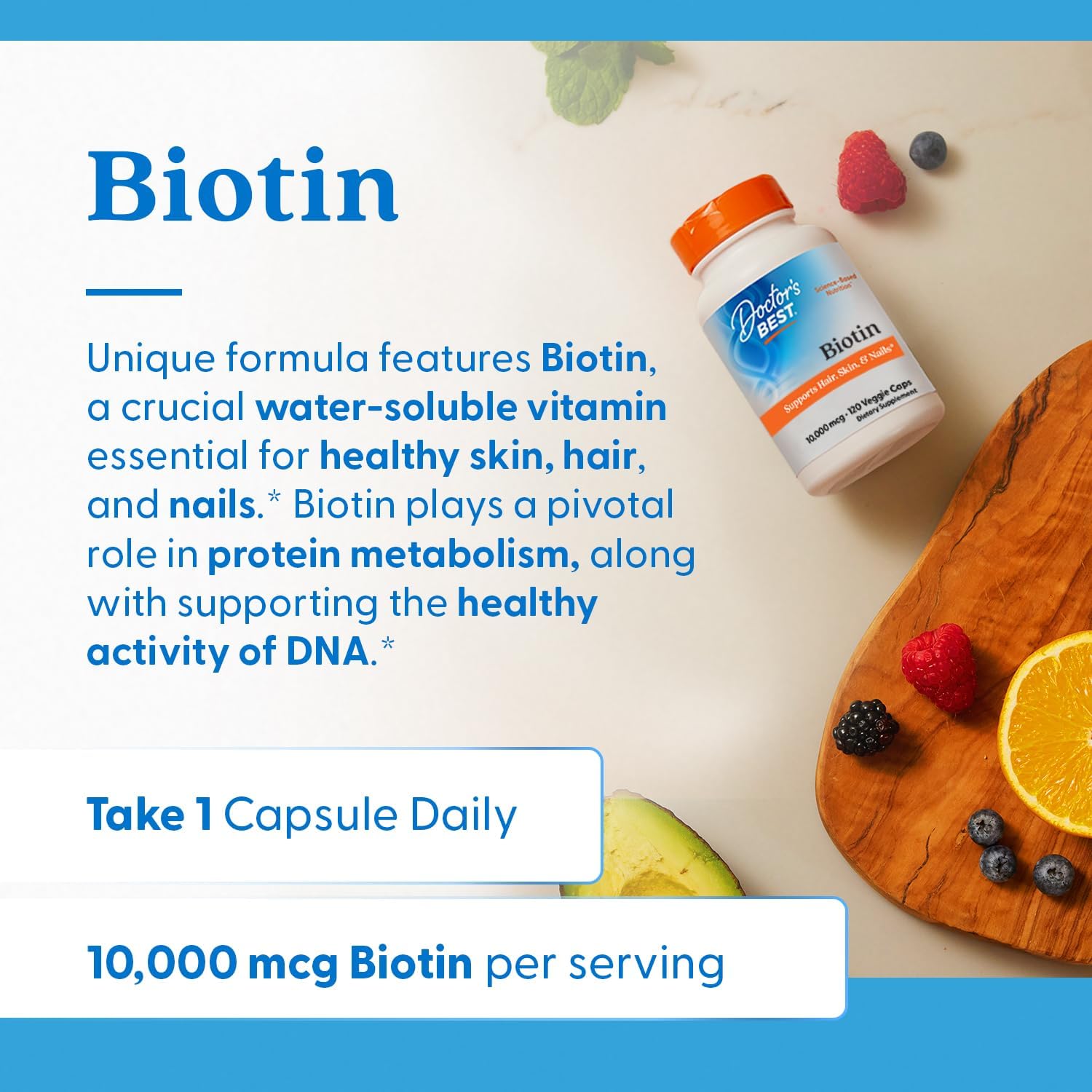 Doctor's Best Biotin 10000 mcg - Hair, Skin & Nails Support - 120 Veg Caps - görsel 5