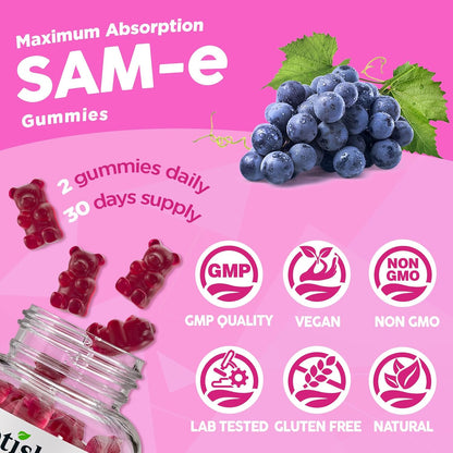 SAM-e with L-Tyrosine Gummies, Methylated B-Vitamin Complex & NAC - 60 Gummies