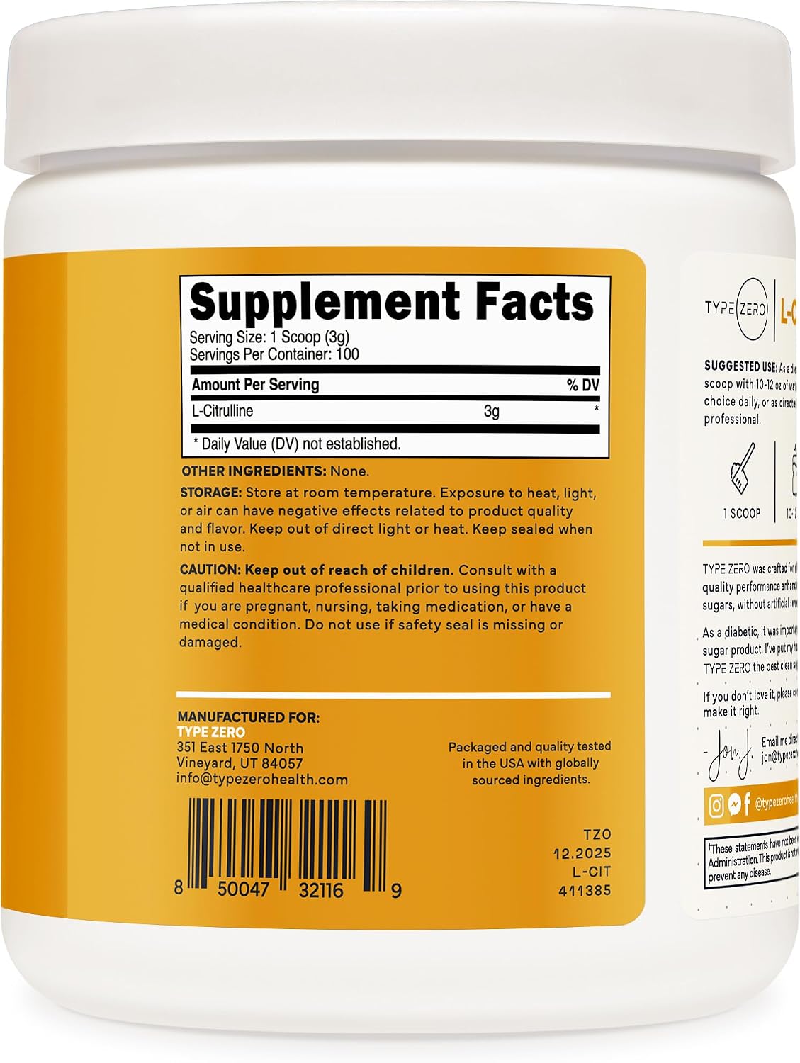 Type Zero L-Citrulline Base Powder, 3,000mg Per Serving - 100 Servings - görsel 4