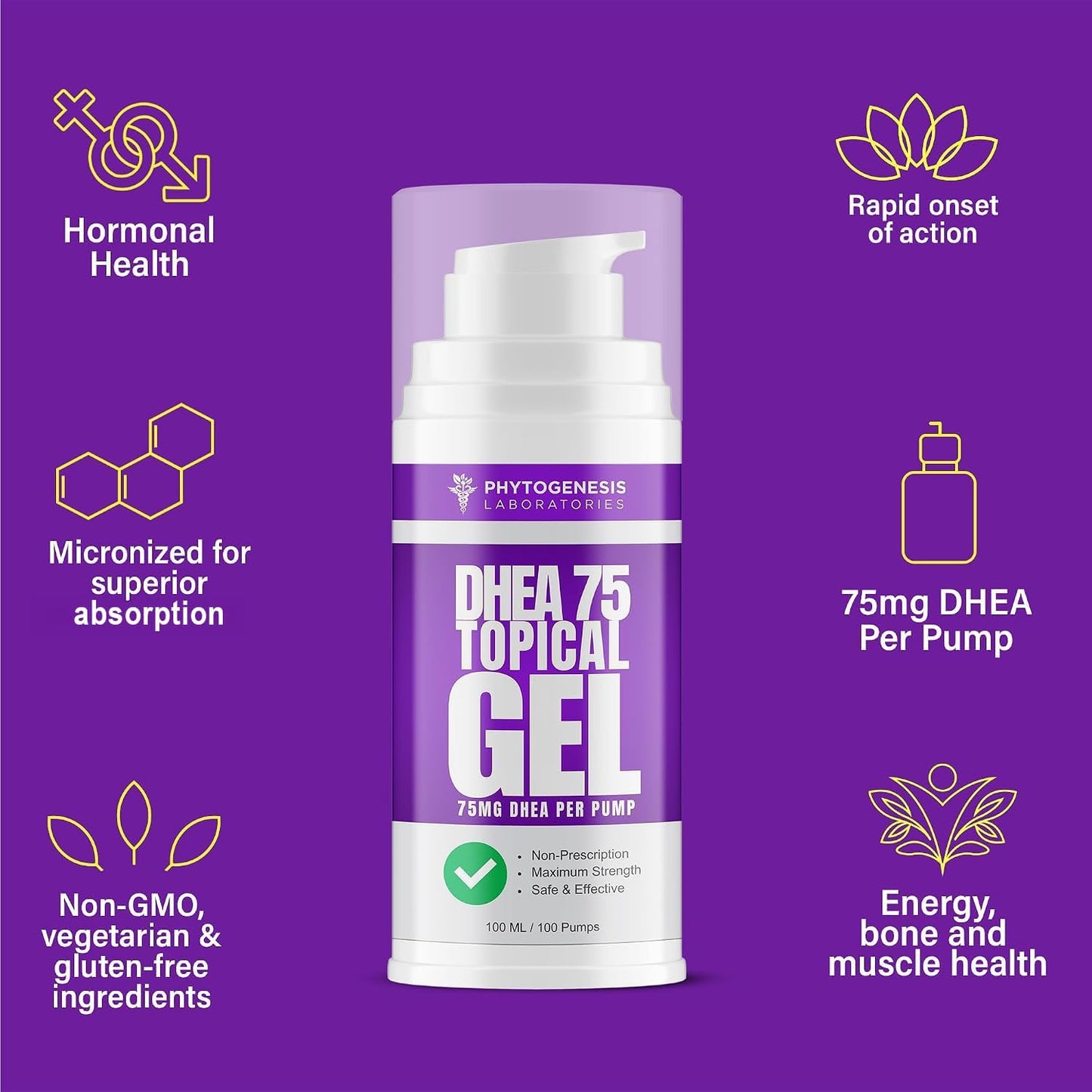 Phytogenesis DHEA 75 Topical Gel – 75 mg DHEA per Pump – One Month Supply - görsel 5