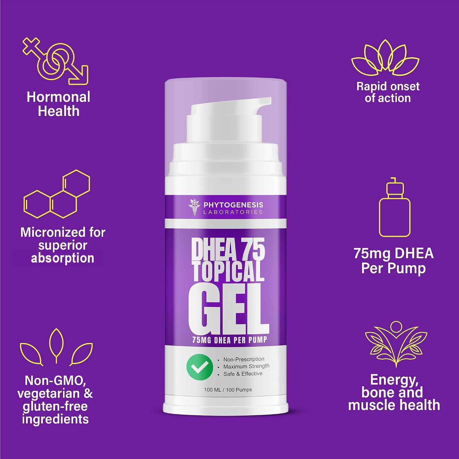 Phytogenesis DHEA 75 Topical Gel – 75 mg DHEA per Pump – One Month Supply - görsel 5