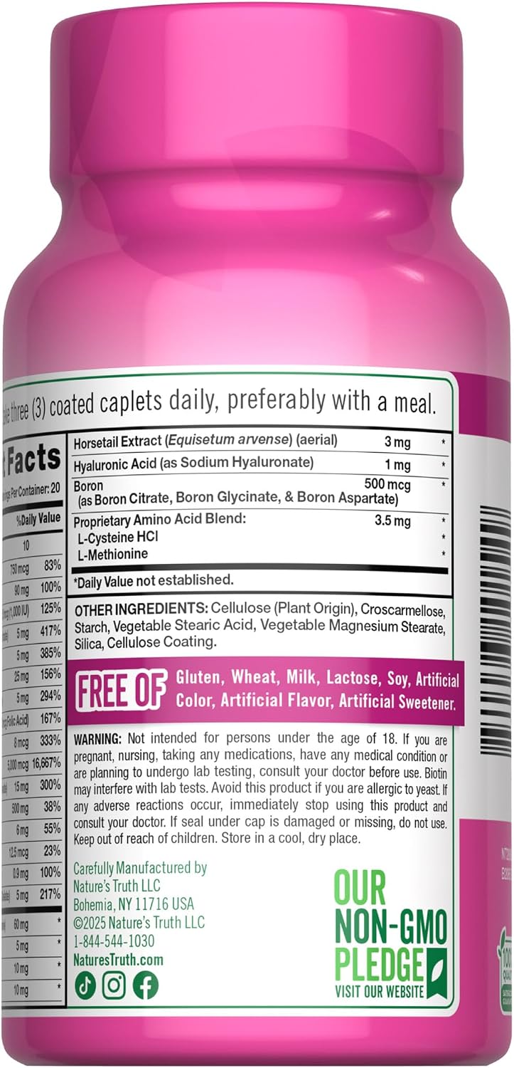 Nature's Truth Hair, Skin and Nails Supplement - 5000 mcg Biotin, 60 Caplets - görsel 7