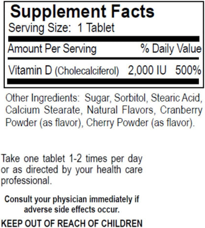 Dialyvite Vitamin D3 Chewable Food Supplement (2,000 IU) - Berry Burst Flavour - 90 Tablets