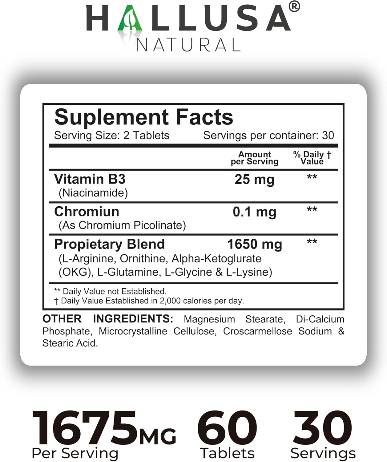 Hallusa Natural Amino Acid Complex with L-Arginine & Ornithine – 60 Tablets - görsel 4