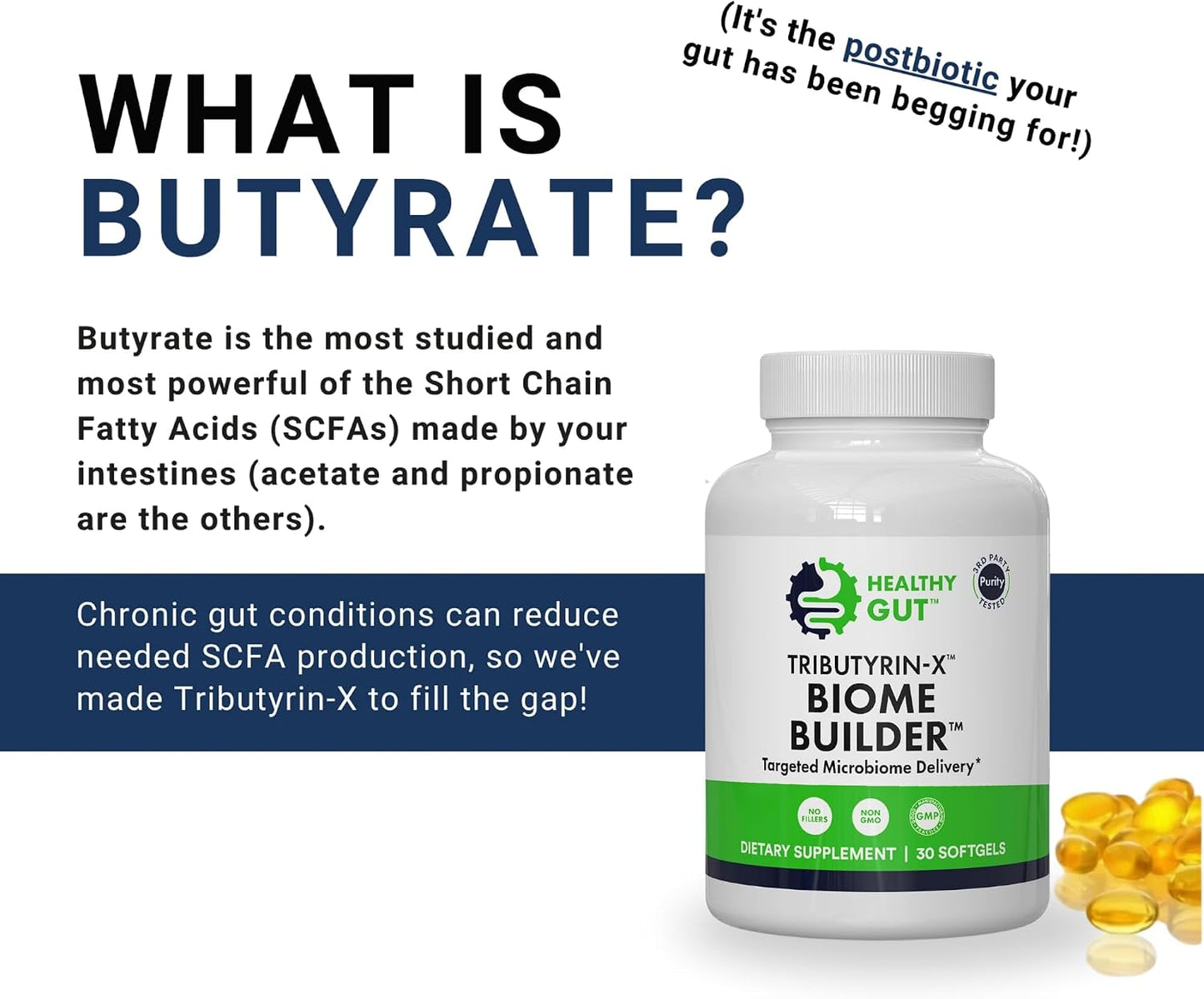Healthy Gut Tributyrin-X | Most Bioavailable Butyrate Postbiotic for Gut Health & Leaky Gut Support | 99% Pure with Zero Odour | 30 Soft gel capsules - görsel 7