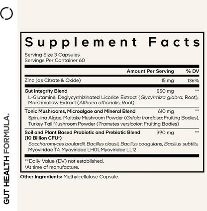 Codeage Gut Health Formula - L-Glutamine, Turkey Tail Mushroom, DGL Licorice, Probiotics & Prebiotics - 180 Capsules