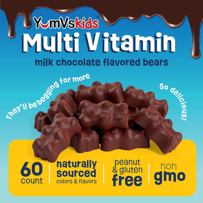 YUM-V'S Children's Multivitamin Chocolate Bears – Daily Toddler Vitamins with 16 Essential Nutrients – 60 Count