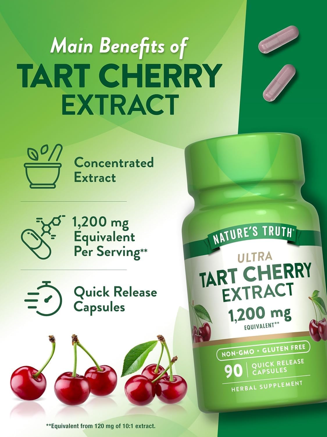 Nature's Truth Ultra Tart Cherry 1200 mg Food Supplement Quick Release Capsules - 90 ct, Pack of 2 - görsel 5