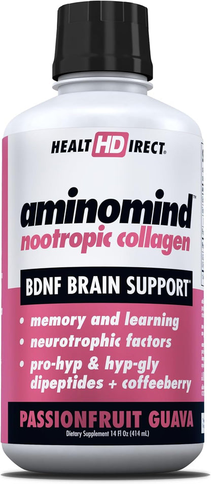 HEALTH DIRECT - AminoMind - Nootropic Collagen Supplement for Brain Health and BDNF - Pro-Hyp & Hyp-Gly Dipeptides, Coffeeberry Antioxidants - Blackberry - 414 ml (28 Servings)