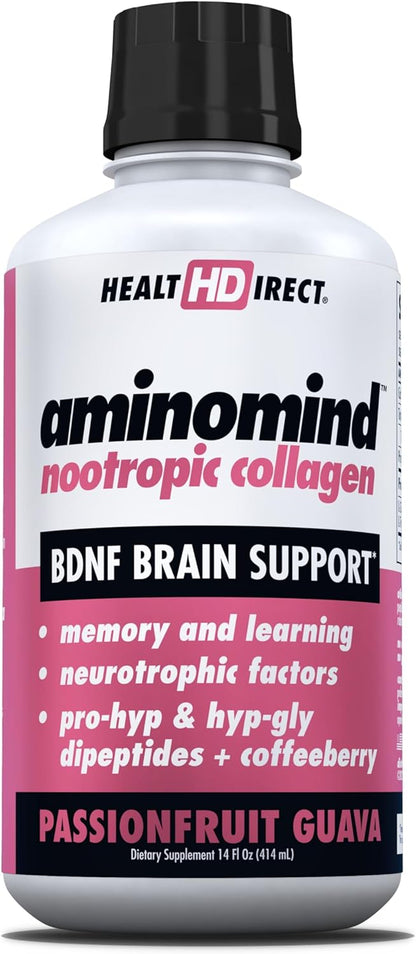 HEALTH DIRECT - AminoMind - Nootropic Collagen Supplement for Brain Health and BDNF - Pro-Hyp & Hyp-Gly Dipeptides, Coffeeberry Antioxidants - Passionfruit Guava - 400 ml (28 Servings)