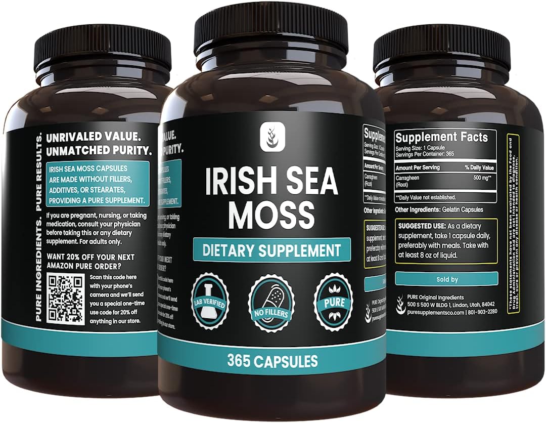 PURE ORIGINAL INGREDIENTS Irish Sea Moss (365 Capsules) Always Pure, No Additives Or Fillers, Lab Verified – Image 4