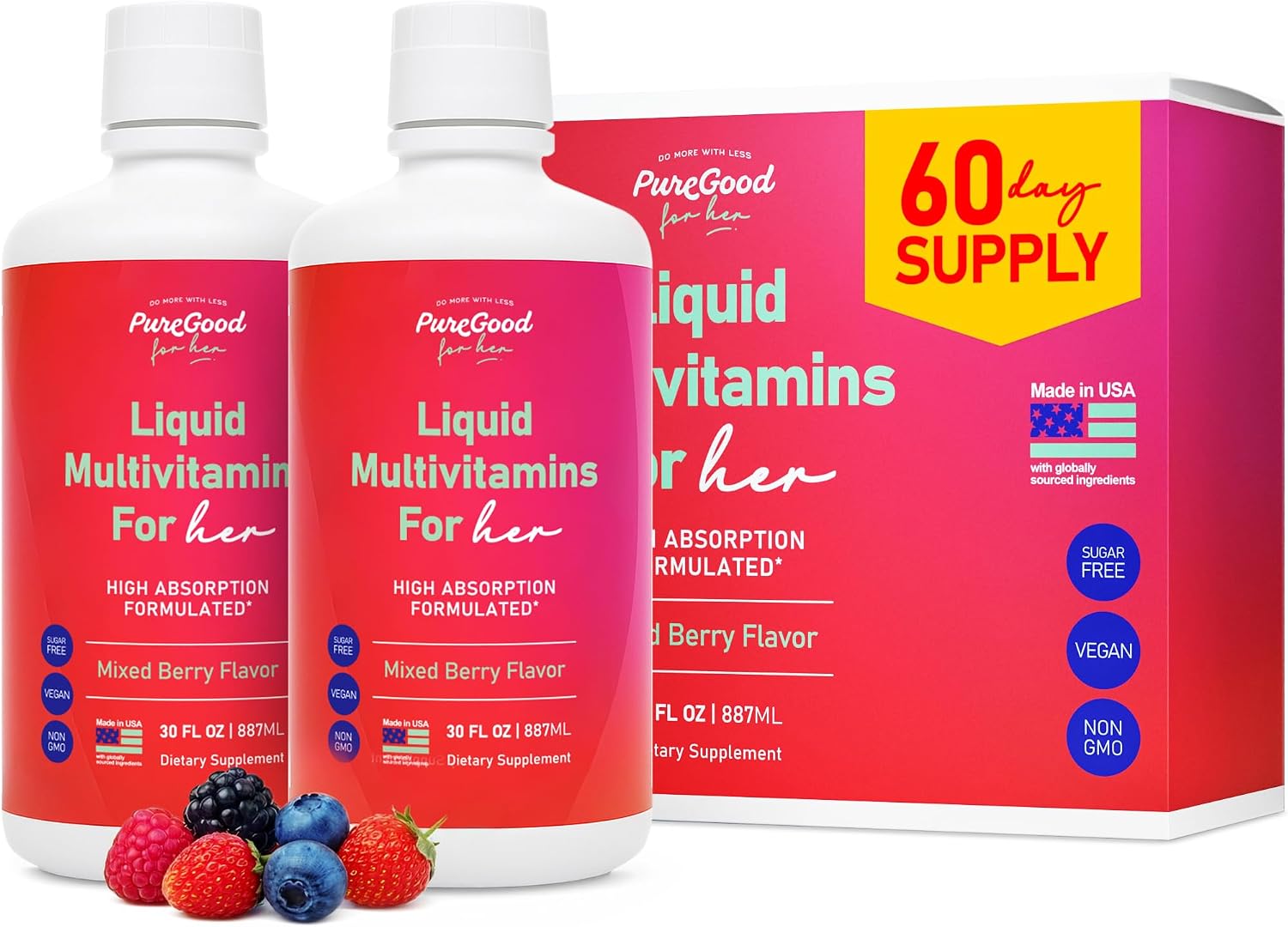 PureGood Liquid Multivitamin for Women | Methylated B12, Folate, Biotin & Saffron | Omega-3 6 7 9 | Energy, Mood & Hormone Balance Support | Iron Free | Sugar Free | 887 ml - görsel 8