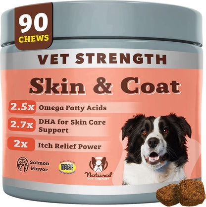 Natural Dog Company Vet Strength Omega Skin & Coat Chews for Dogs – 90 Chews