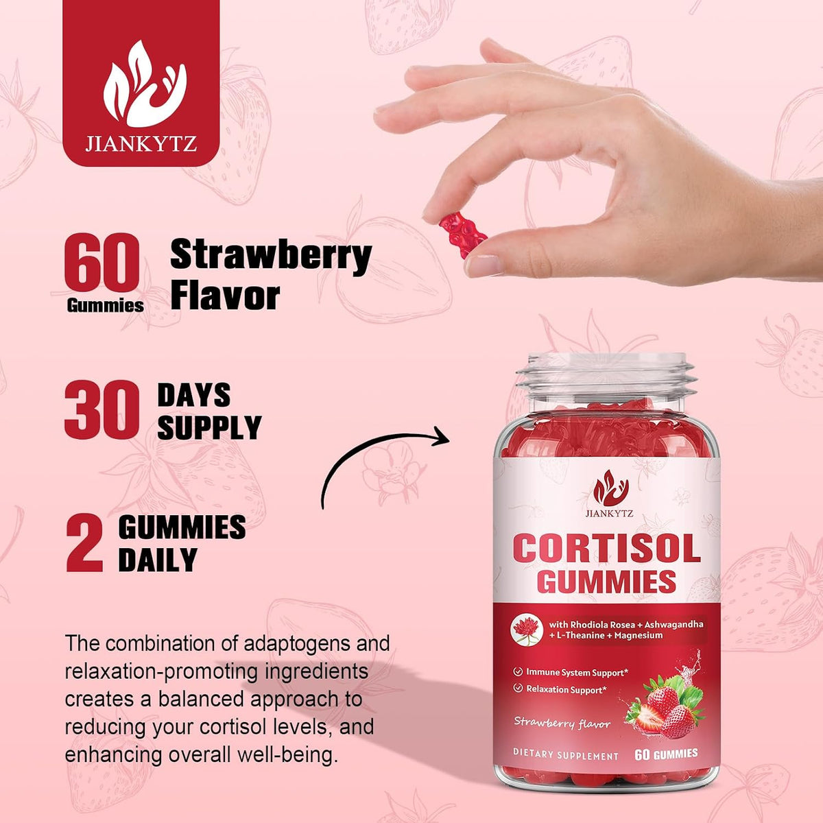 Cortisol Gummies for Women with Ashwagandha, Rhodiola Rosea, L-Theanine, Magnesium, Vitamin D3 for Sleep Support, Balanced Cortisol, Vegan, 60 Gummies - görsel 5