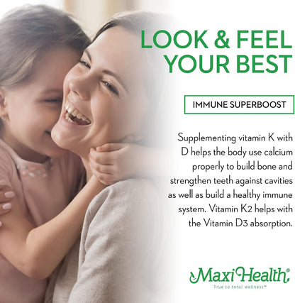 Maxi Health Liquid Vitamin D3 with K2 Drops - Vitamin K2 MK-7 and Vitamin D3 Supplement, 30 ml