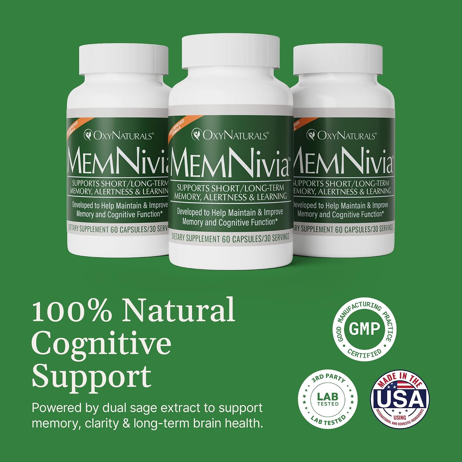 MemNivia Brain Supplement for Memory & Focus – Dual-Sage Stem Cell Formula with Cognivia, Bacopa, Holy Basil & Ginger – 60 Capsules - görsel 4
