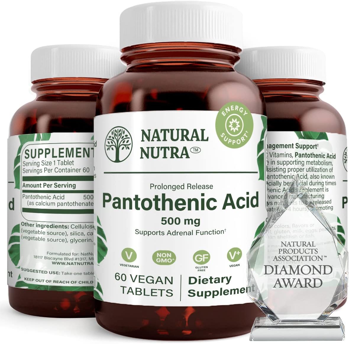 Natural Nutra Time Release Pantothenic Acid 500 mg - Vitamin B5 Supplement - görsel 1