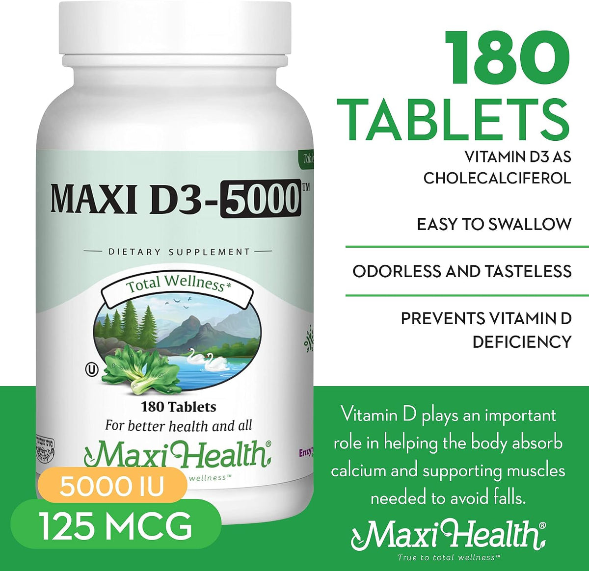 Vitamin D3 5000 IU (125 mcg) - High Strength Vitamin D3 Supplement for Bone and Immune Support - 180 Tablets - görsel 3