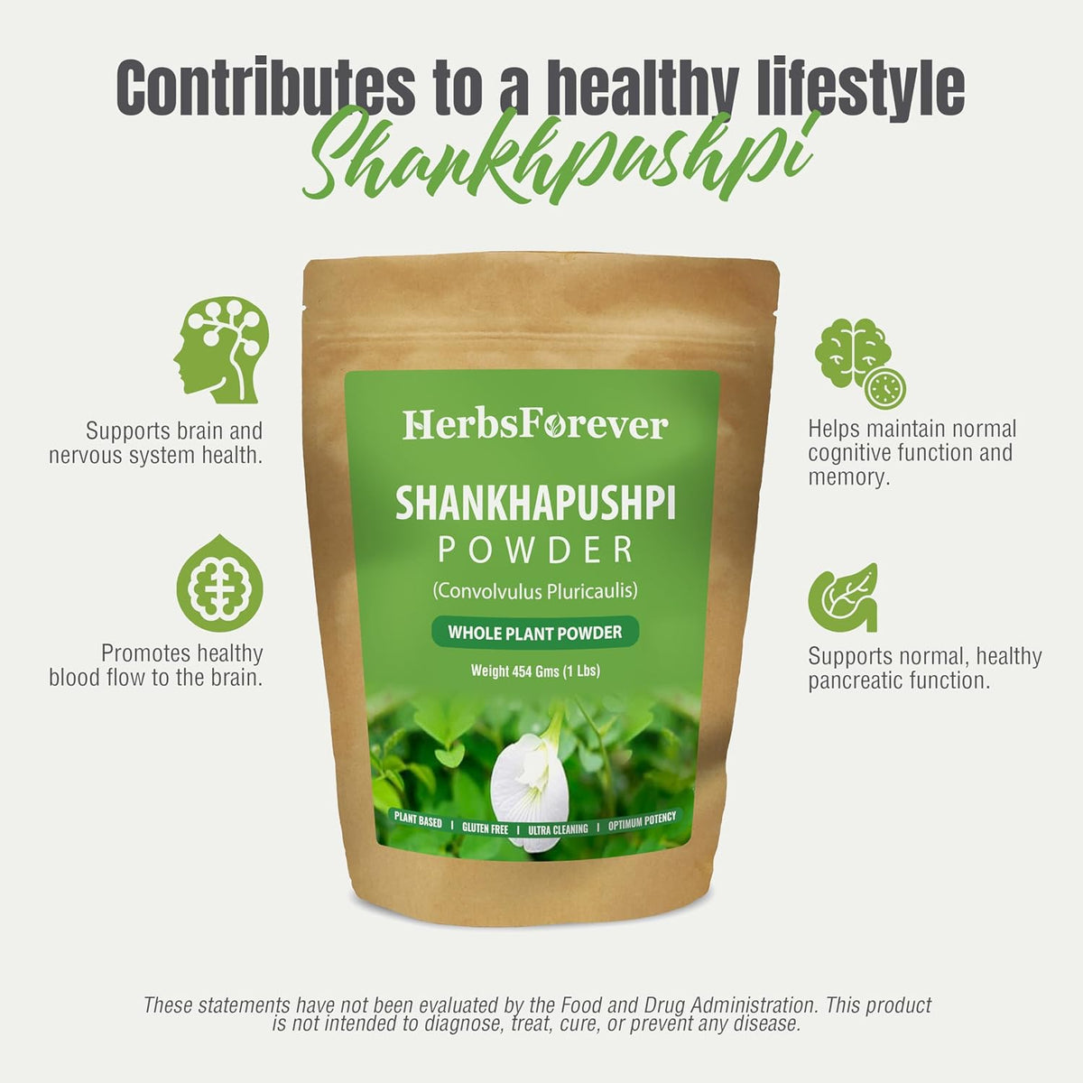 HerbsForever Shankhpushpi (Convolvulus Pluricaulis) Whole Plant Powder - 454g (16 oz) - görsel 6