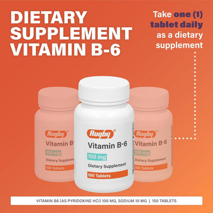 Rugby Vitamin B-6 Tablets - 100mg - 100 Tablets