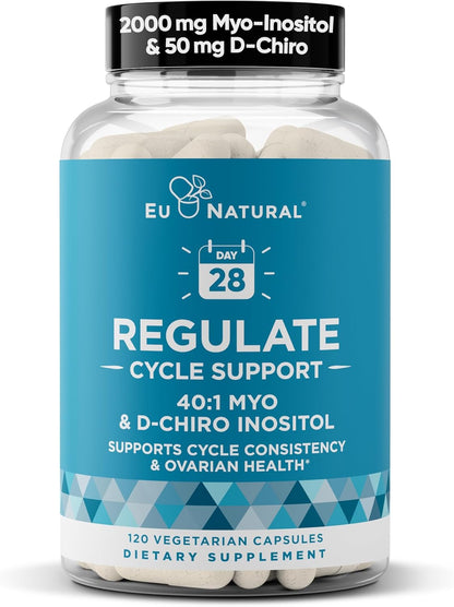 Regulate Cycle Support - Hormone Balance with Optimal 40:1 Myo-Inositol & D-Chiro Inositol - 120 Vegan Capsules