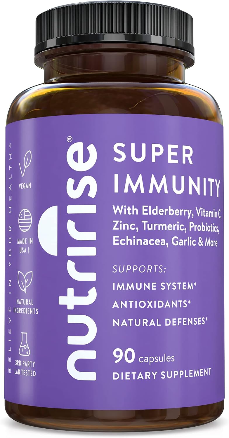 NutriRise Immunity Complex: Immune Support Supplement with Elderberry, Vitamin C, Zinc, Probiotics - 90 Count - görsel 1