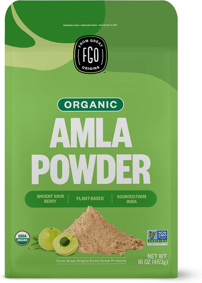FGO Organic Amla Powder (Amalaki), 100% Raw from India, 453g (16oz) - Pack of 1