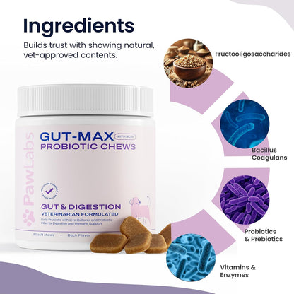 Gut Max Probiotic Chews for Dogs - Duck Flavour (90 Soft Chews)