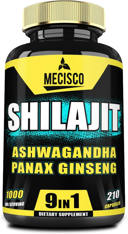 Shilajit Supplement with Ashwagandha Root, Panax Ginseng, L-Arginine, Chaga & More - Immune Support, Energy Production, Stamina & Comfortable Mood - 60 Capsules