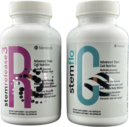 StemTech StemRelease3 & StemFlo Combo Pack – Supports Stem Cell Renewal and Cardiovascular Health with SE3, Fucoidan, Curcumin, AFA Extract & Enzymes, 30 Servings
