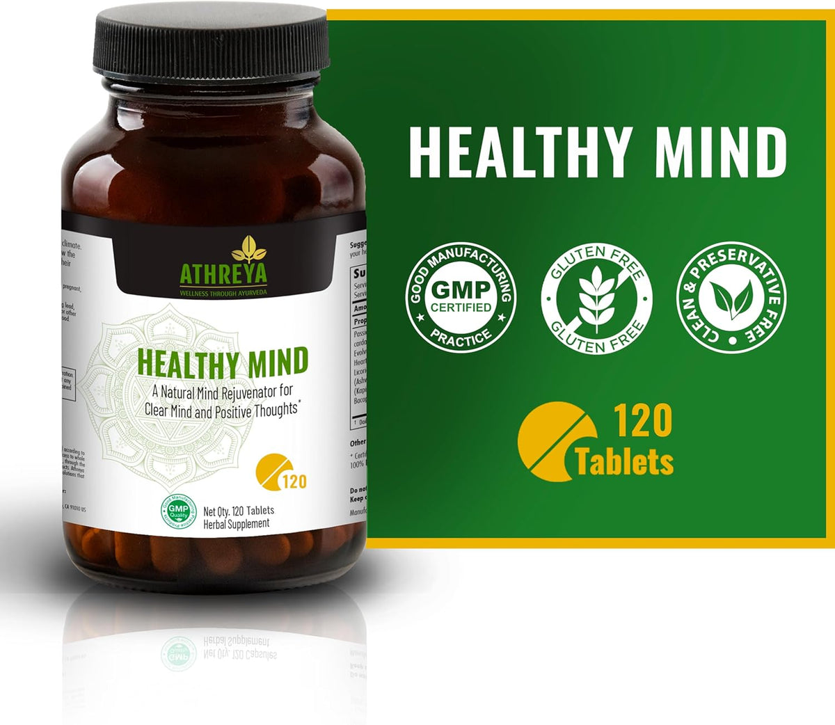 Athreya Herbs Healthy Mind Tablets – Brain Health Supplement, 120 Tablets, 30-Day Supply - görsel 3