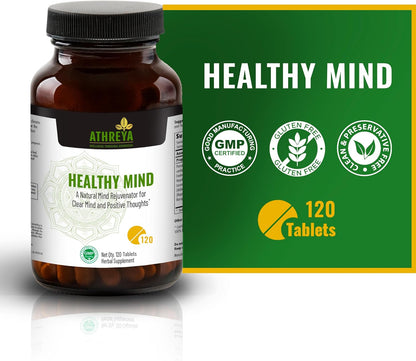 Athreya Herbs Healthy Mind Tablets – Brain Health Supplement, 120 Tablets, 30-Day Supply