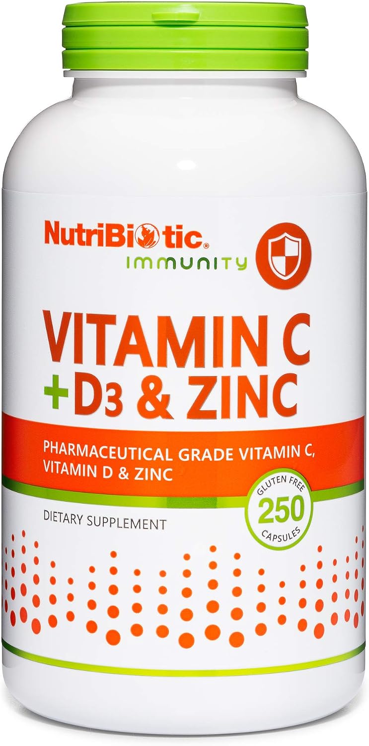 NutriBiotic Vitamin C + D3 & Zinc, 250 Capsules - görsel 1