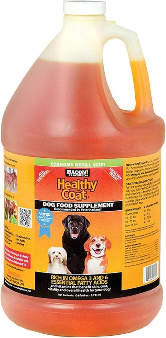 HealthyCoat Dog Food Supplement – Omega 3 & 6 Fatty Acids, Bacon Flavour, Gallon