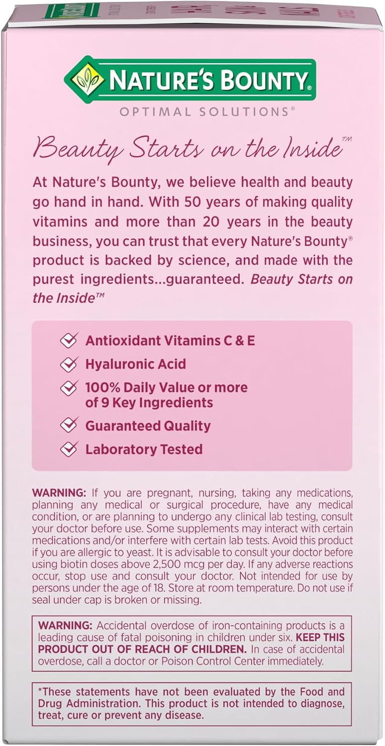 Nature's Bounty Advanced Hair, Skin & Nails, Argan-Infused Biotin and Hyaluronic Acid Supplement, 150 Rapid Release Softgels - görsel 6