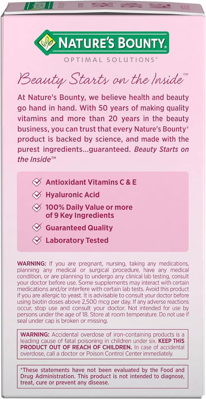 Nature's Bounty Advanced Hair, Skin & Nails, Argan-Infused Biotin and Hyaluronic Acid Supplement, 150 Rapid Release Softgels
