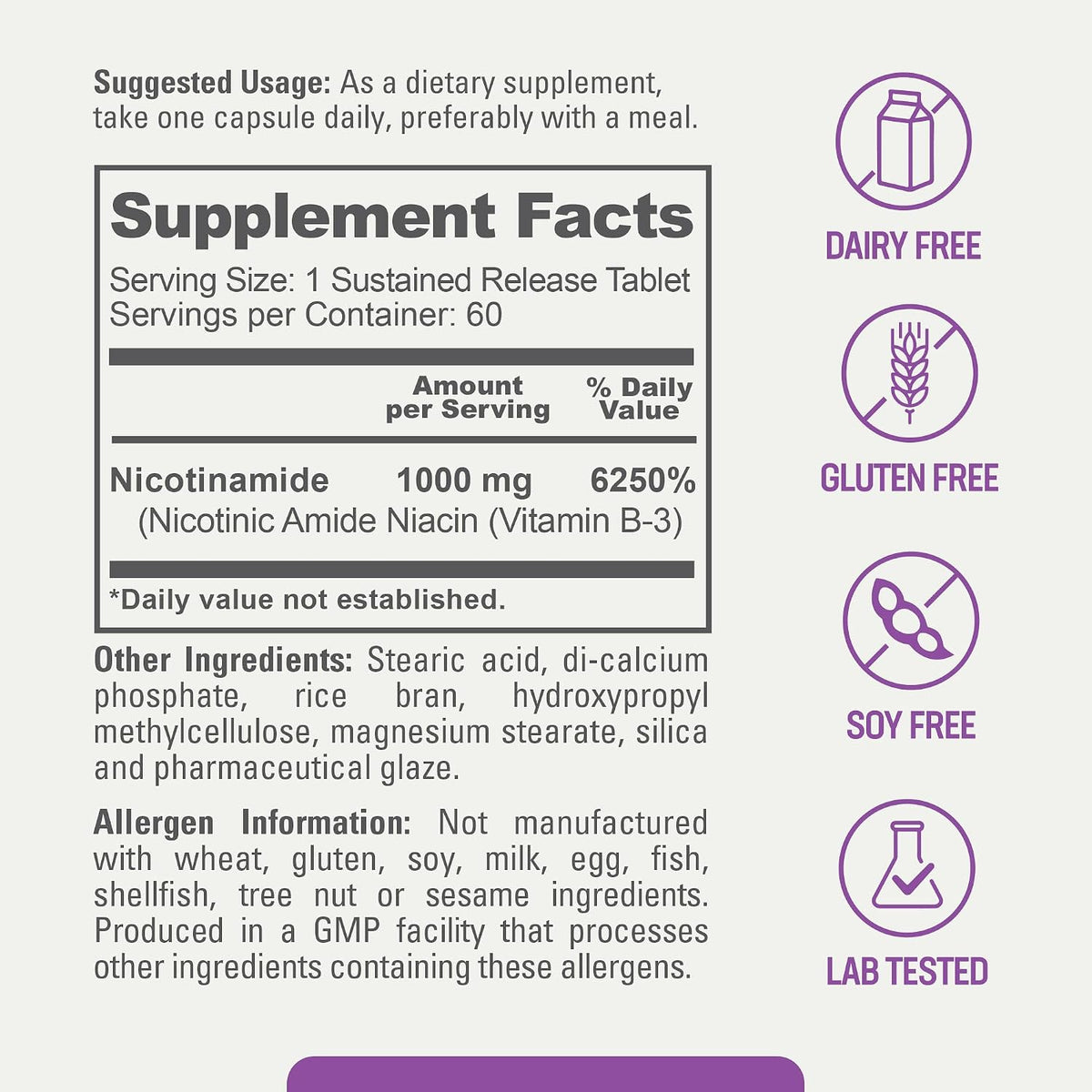 biophix B-3 Nicotinamide 1000 mg - 60 Timed Release Tablets - Flush-free Vitamin B3 (Niacinamide) - görsel 3