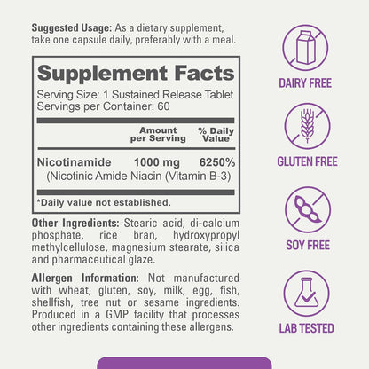 biophix B-3 Nicotinamide 1000 mg - 60 Timed Release Tablets - Flush-free Vitamin B3 (Niacinamide)