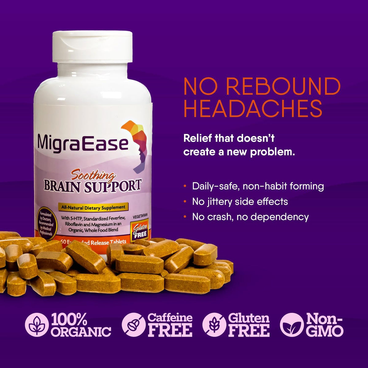 Doctor Knowles Migraine Support Supplement – Natural Tablets with Magnesium, 5-HTP, Feverfew, Riboflavin & Organic Blend, Caffeine-Free Extended-Release (60 Tablets) - görsel 6