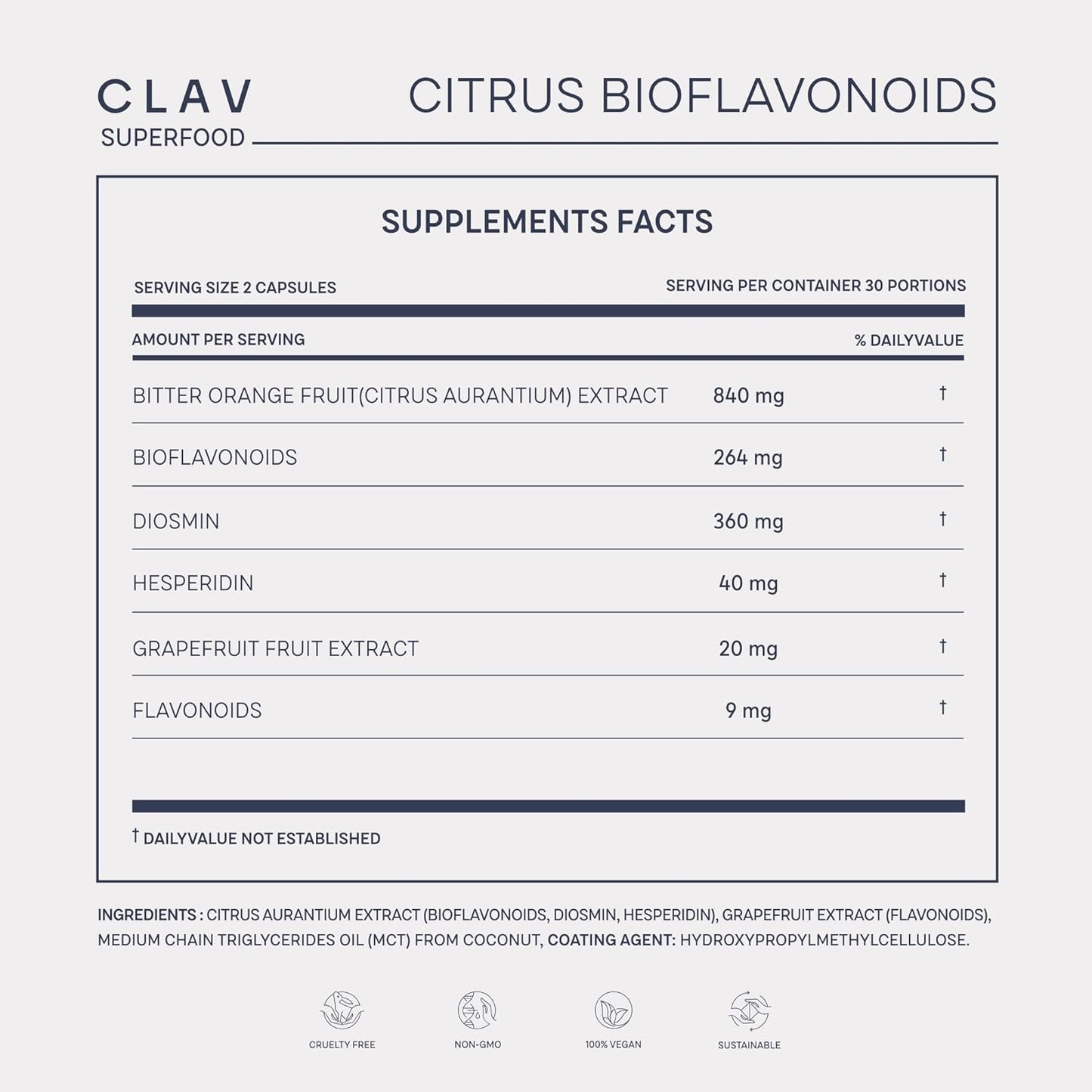 CLAV Citrus Bioflavonoids - Vegan Flavonoids Supplement with Bitter Orange and Grapefruit Extract - Antioxidant & Immune Support - 60 Capsules - görsel 8
