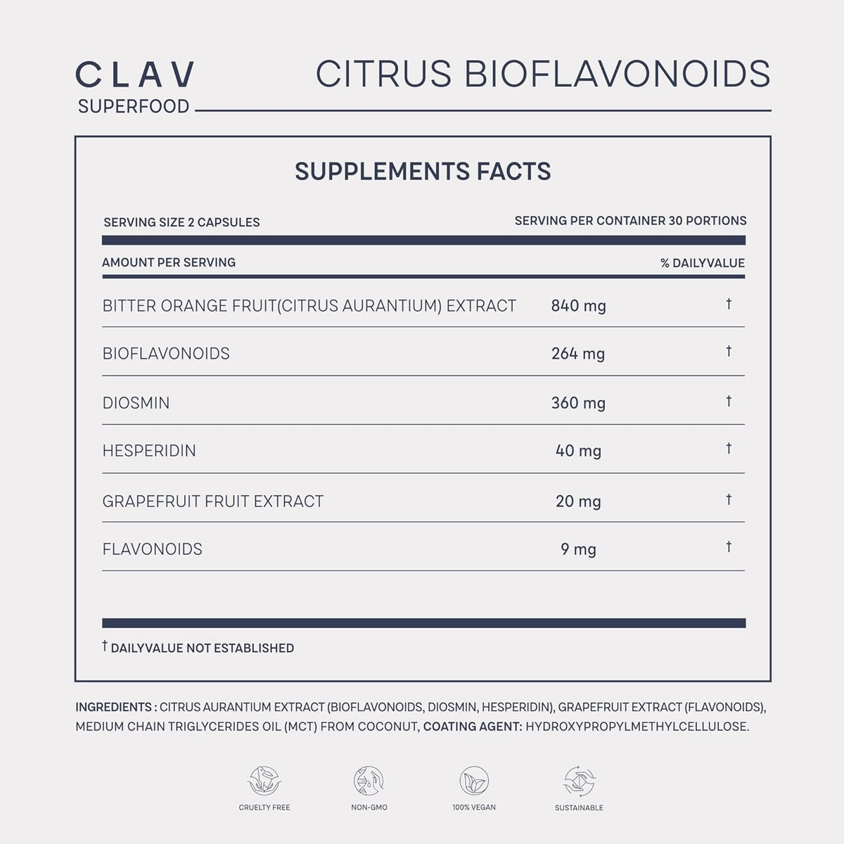 CLAV Citrus Bioflavonoids - Vegan Flavonoids Supplement with Bitter Orange and Grapefruit Extract - Antioxidant & Immune Support - 60 Capsules - görsel 8