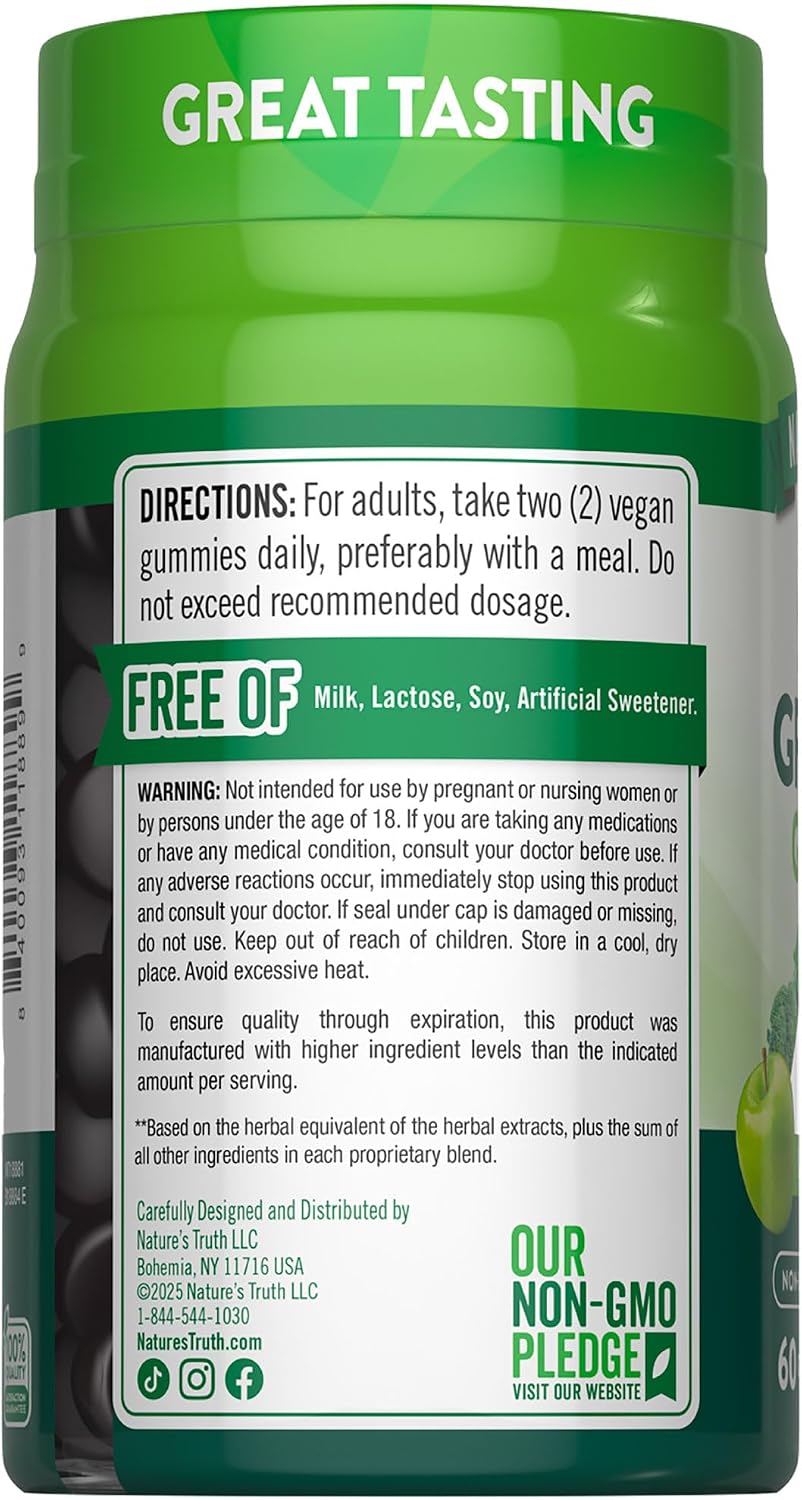 Nature's Truth Super Greens Gummies | 60 Count | Vegan & Non-GMO Supplement | Made with Real Greens | Apple Flavour - görsel 7