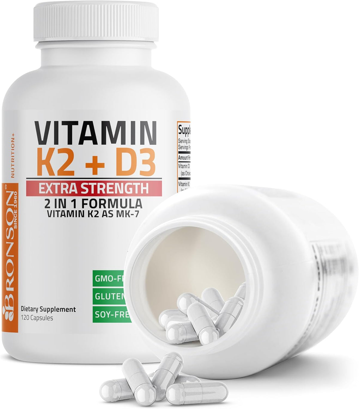 Bronson Vitamin K2 (MK-7) with D3 Extra Strength – 10,000 IU D3 & 120 mcg K2, 120 Capsules - görsel 5