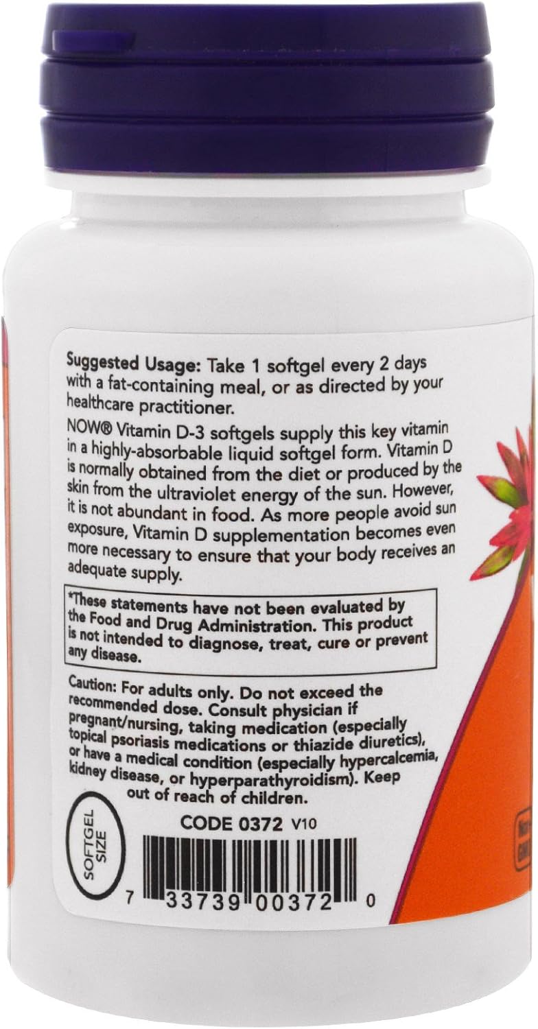 NOW Foods Now Supplements, Vitamin D-3 5,000 IU, High Potency, Structural Support*, 120 Softgels (3 Pack) - görsel 4
