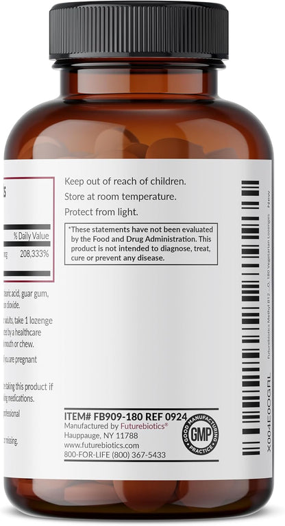Futurebiotics Methyl B12 5000 mcg Vitamin B12 Methylcobalamin, Cherry Flavour Non-GMO, 180 Vegetarian Lozenges