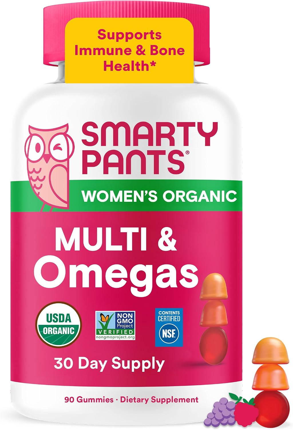 SmartyPants Organic Women's Multivitamin Gummies: Biotin, Methylfolate, Omega-3 (ALA), Vitamin D3, C, Vitamin B12, B6, A, K & Zinc, Inositol, Gluten-free, Vegetarian, 120 Count (30 Day Supply) - görsel 1