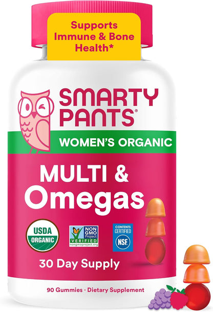 SmartyPants Organic Women's Multivitamin Gummies: Biotin, Methylfolate, Omega-3 (ALA), Vitamin D3, C, Vitamin B12, B6, A, K & Zinc, Inositol, Gluten-free, Vegetarian, 120 Count (30 Day Supply)