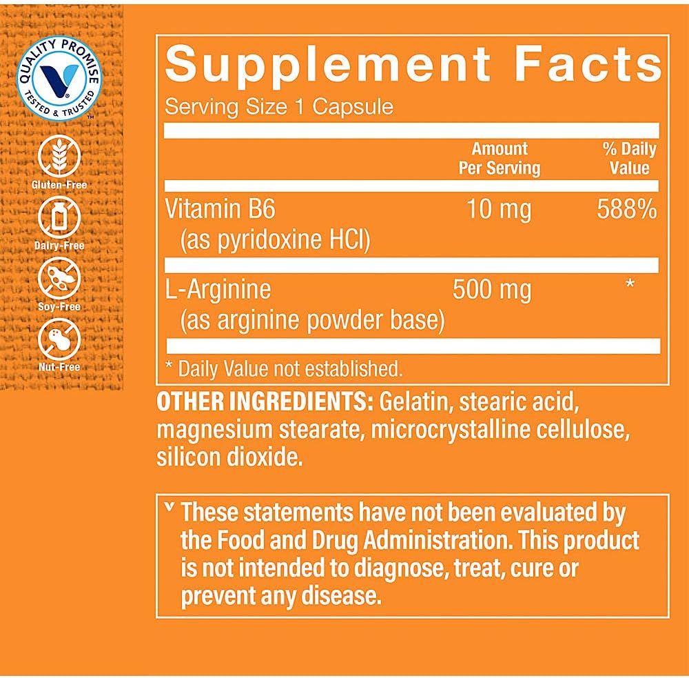 The Vitamin Shoppe L-Arginine 500mg - Nitric Oxide, Circulation & Exercise Performance Support (300 Capsules) - görsel 2