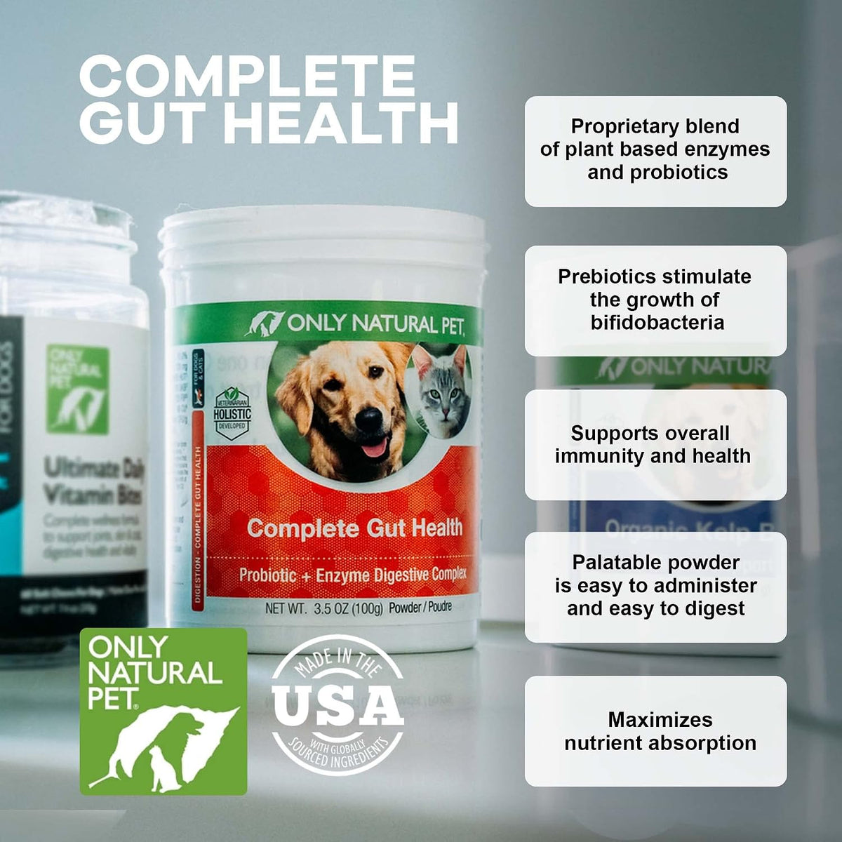 Only Natural Pet Complete Gut Health Complex – Probiotics & Digestive Enzyme Supplement for Dogs and Cats (99 g Powder) - görsel 3