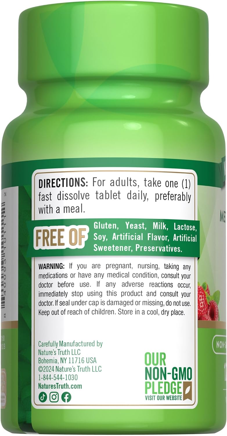 Nature's Truth B12 Vitamin Sublingual Tablets | 1000mcg | 120 Count | Vegan, Non-GM & Gluten-free - görsel 7